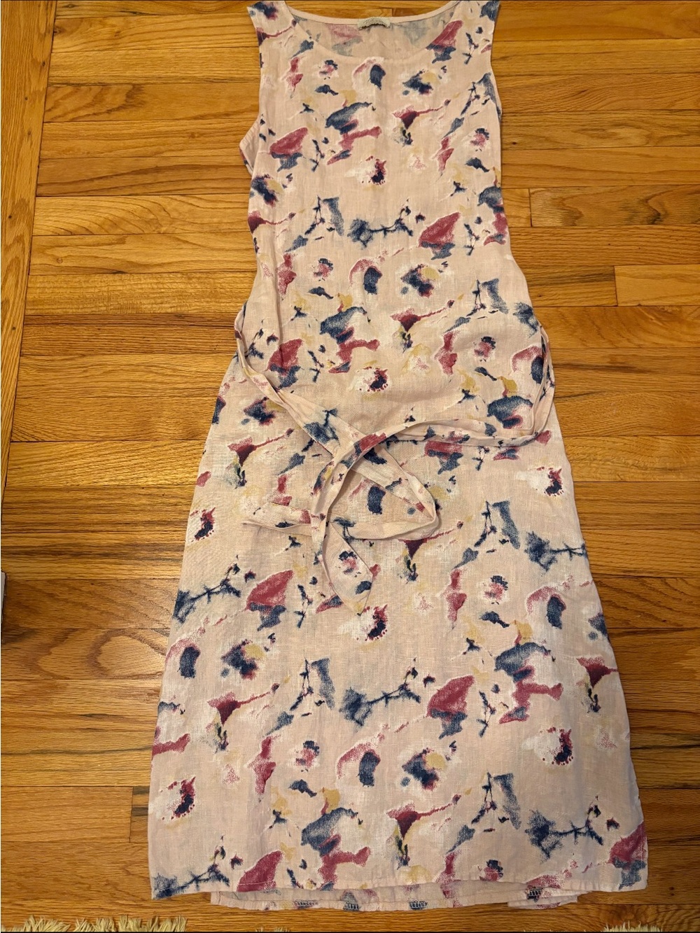 Sleeveless Floral Watercolor Midi Dress - Blush Pink & Blue